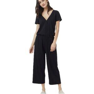 Black V-Neck jumpsuit with Short Sleeves Tentree